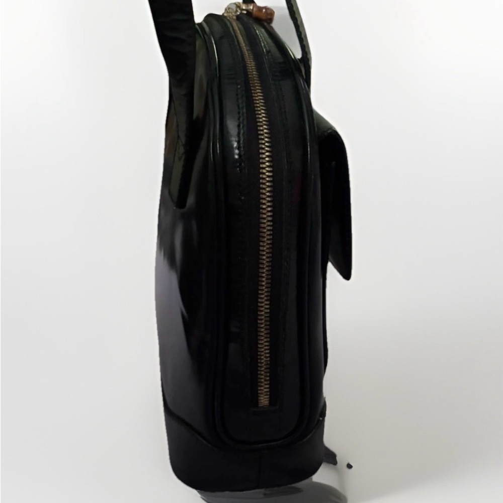 Gucci Vintage Black Patent Leather Shoulder Bag with Bamboo Accents - Picture 7 of 12